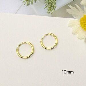 Solid 925 Silver Tiny Small Medium Hoop Earrings- 10mm SH022 Gold